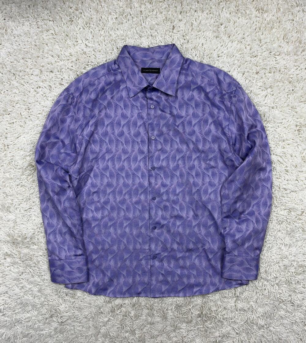 Jhane Barnes Shirt Mens XXL Purple Jacquard Abstract Long Sleeve Button Up Swirl